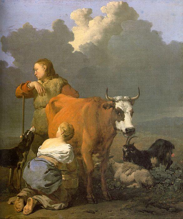 DUJARDIN, Karel Woman Milking a Red Cow ds oil painting image